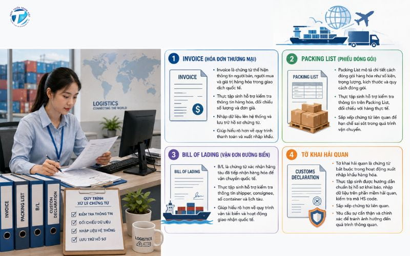 Thực tập sinh logistics hỗ trợ xử lý chứng từ xuất nhập khẩu